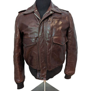 Vintage Schott Flight Jacket I-S-674-M-S Men's 38 Brown Leather Full Zip Aviator